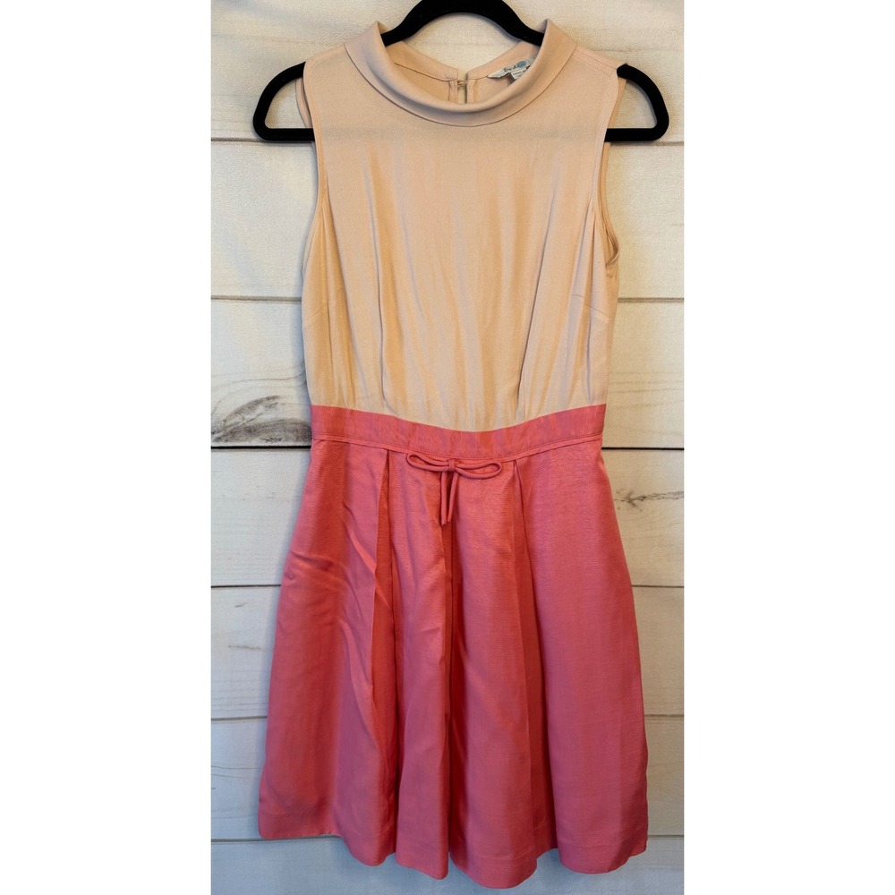Boden Women Pink Cream Colorblock Sleeveless Roll Collar Fit Flare Dress WH929 4